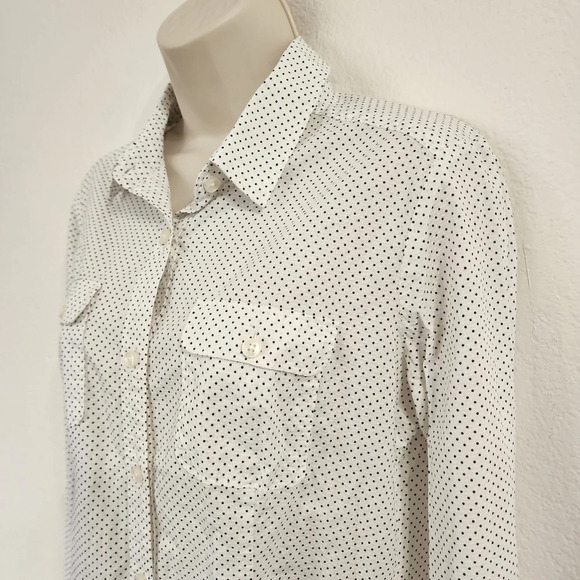 LOFT White and Black Polka Dot Button Down Top Size S - Picture 5 of 9